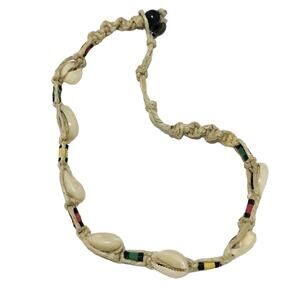 Woven green, red, yellow Shell necklace